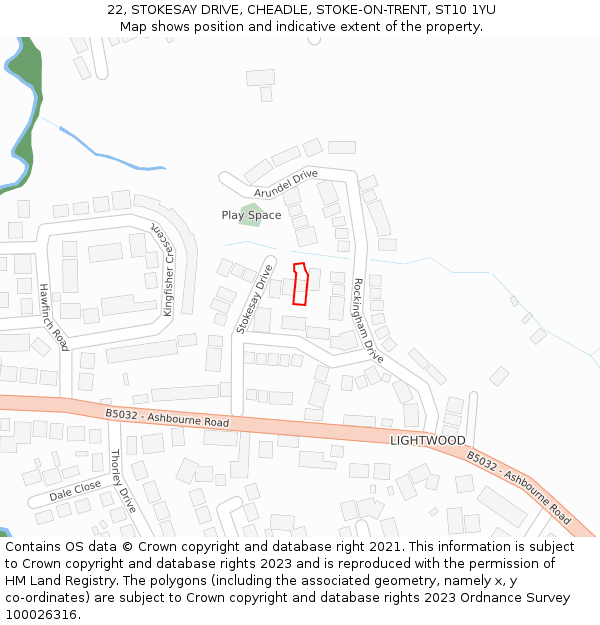 22, STOKESAY DRIVE, CHEADLE, STOKE-ON-TRENT, ST10 1YU: Location map and indicative extent of plot