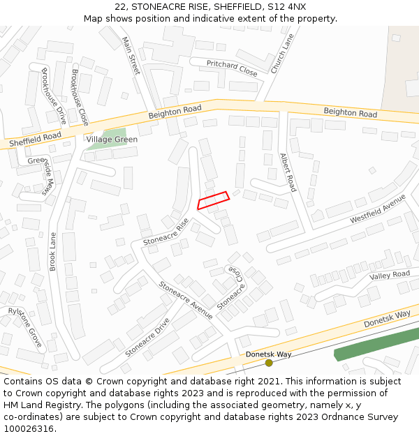 22, STONEACRE RISE, SHEFFIELD, S12 4NX: Location map and indicative extent of plot