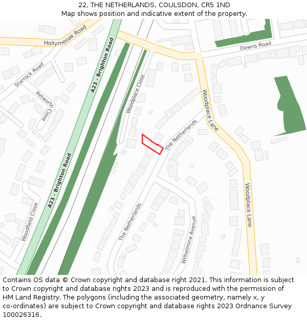 22, THE NETHERLANDS, COULSDON, CR5 1ND: Location map and indicative extent of plot