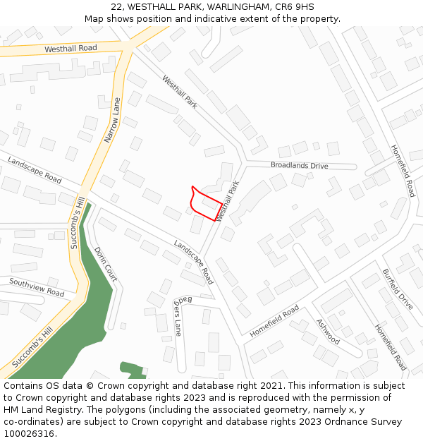 22, WESTHALL PARK, WARLINGHAM, CR6 9HS: Location map and indicative extent of plot