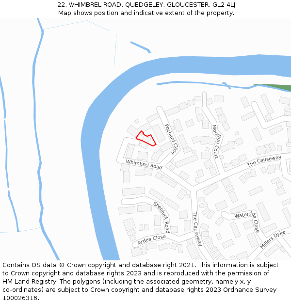 22, WHIMBREL ROAD, QUEDGELEY, GLOUCESTER, GL2 4LJ: Location map and indicative extent of plot