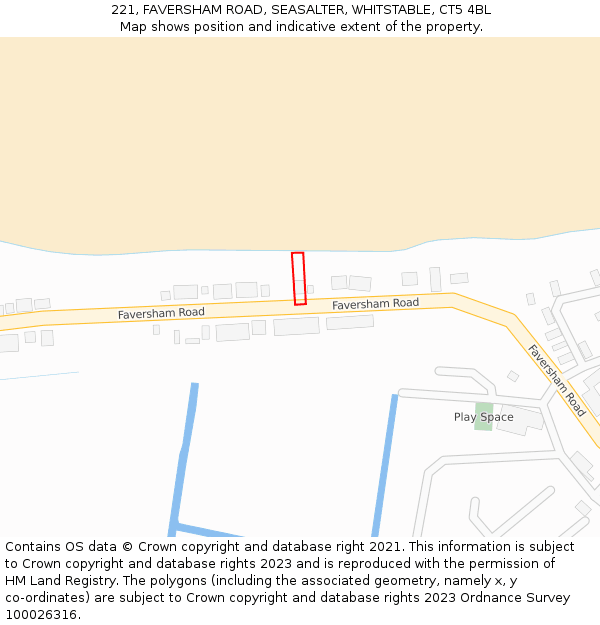 221, FAVERSHAM ROAD, SEASALTER, WHITSTABLE, CT5 4BL: Location map and indicative extent of plot