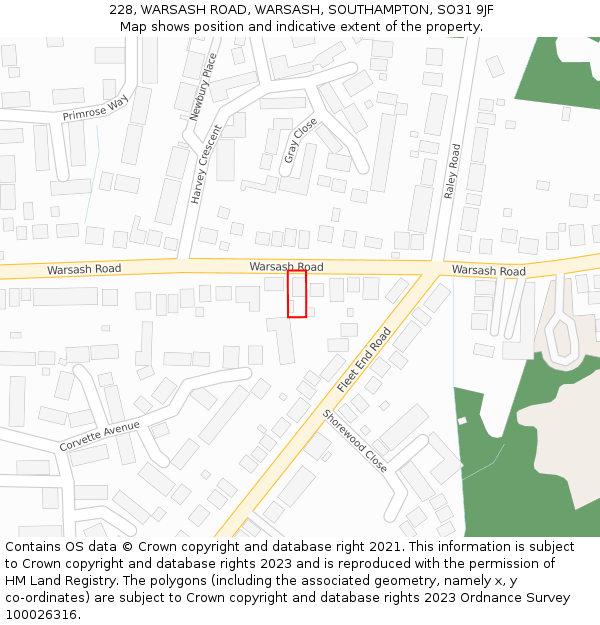 228, WARSASH ROAD, WARSASH, SOUTHAMPTON, SO31 9JF: Location map and indicative extent of plot