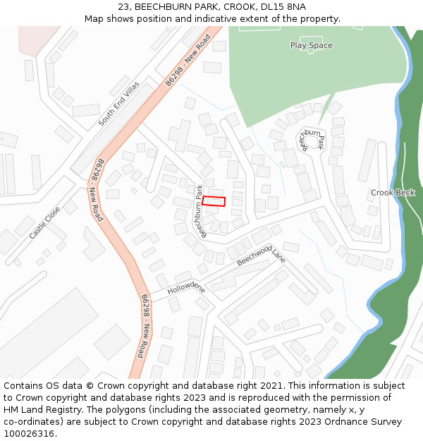 23, BEECHBURN PARK, CROOK, DL15 8NA: Location map and indicative extent of plot