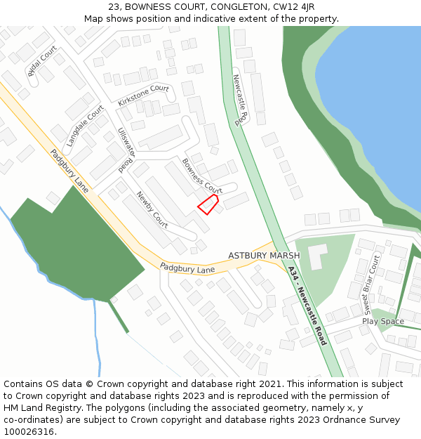 23, BOWNESS COURT, CONGLETON, CW12 4JR: Location map and indicative extent of plot