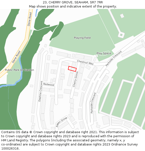 23, CHERRY GROVE, SEAHAM, SR7 7RR: Location map and indicative extent of plot