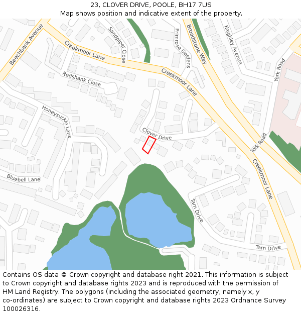 23, CLOVER DRIVE, POOLE, BH17 7US: Location map and indicative extent of plot