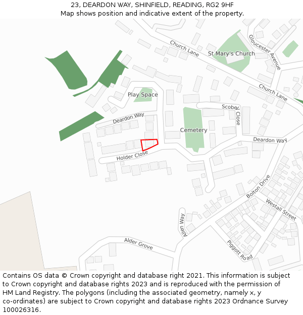 23, DEARDON WAY, SHINFIELD, READING, RG2 9HF: Location map and indicative extent of plot