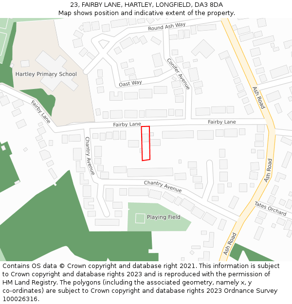 23, FAIRBY LANE, HARTLEY, LONGFIELD, DA3 8DA: Location map and indicative extent of plot