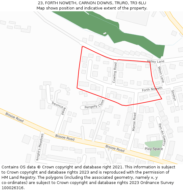 23, FORTH NOWETH, CARNON DOWNS, TRURO, TR3 6LU: Location map and indicative extent of plot