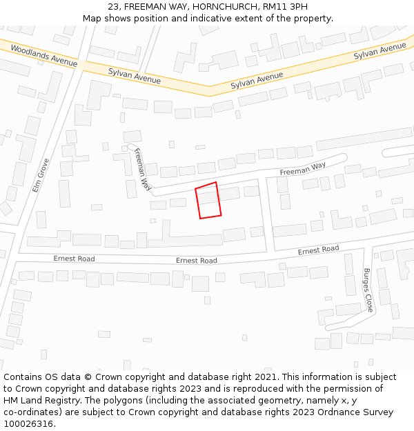 23, FREEMAN WAY, HORNCHURCH, RM11 3PH: Location map and indicative extent of plot