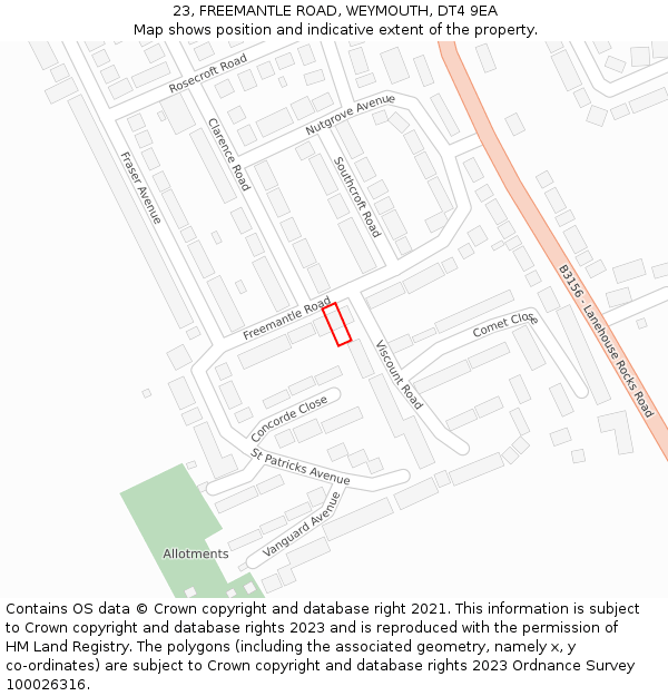 23, FREEMANTLE ROAD, WEYMOUTH, DT4 9EA: Location map and indicative extent of plot