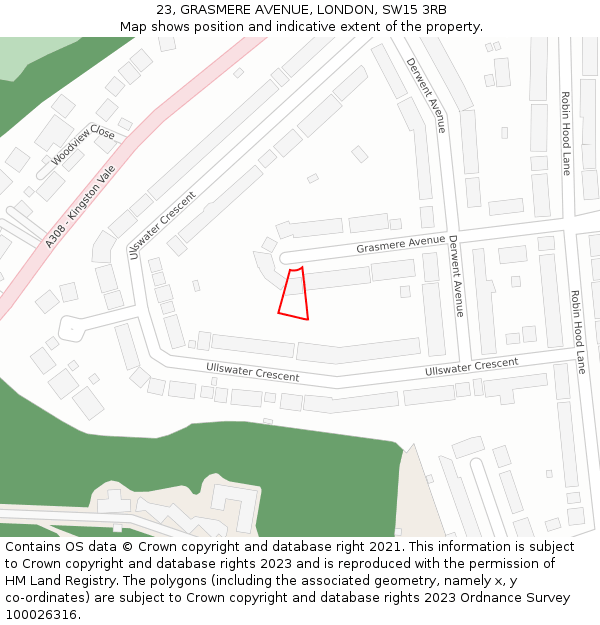 23, GRASMERE AVENUE, LONDON, SW15 3RB: Location map and indicative extent of plot