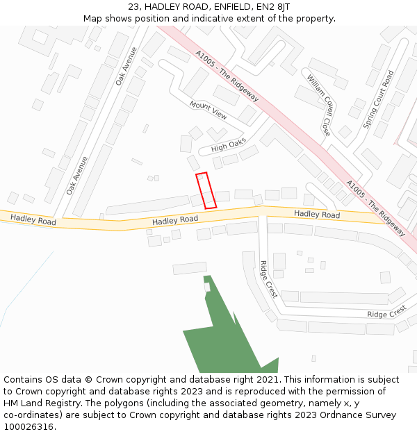 23, HADLEY ROAD, ENFIELD, EN2 8JT: Location map and indicative extent of plot