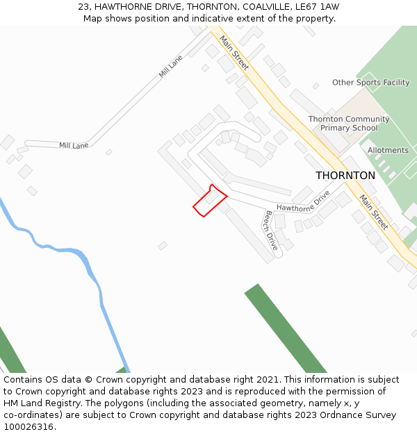 23, HAWTHORNE DRIVE, THORNTON, COALVILLE, LE67 1AW: Location map and indicative extent of plot