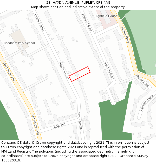 23, HAYDN AVENUE, PURLEY, CR8 4AG: Location map and indicative extent of plot