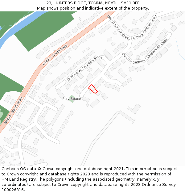 23, HUNTERS RIDGE, TONNA, NEATH, SA11 3FE: Location map and indicative extent of plot