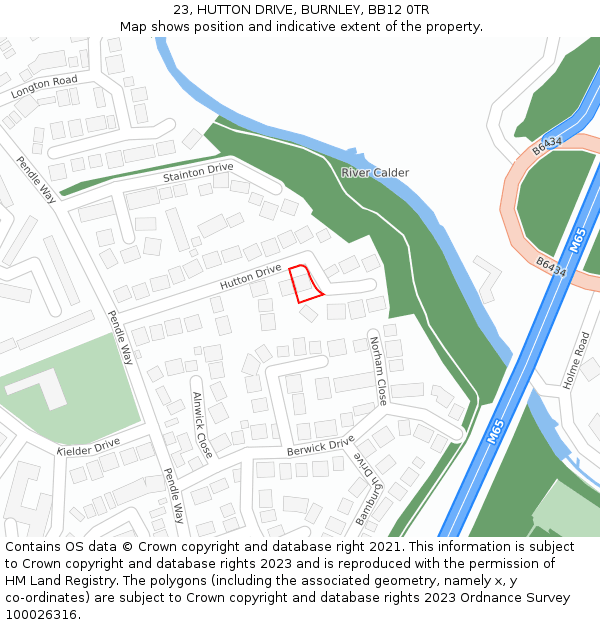 23, HUTTON DRIVE, BURNLEY, BB12 0TR: Location map and indicative extent of plot