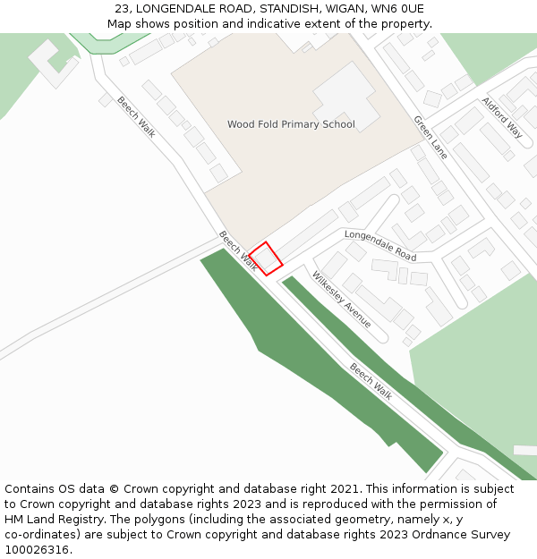 23, LONGENDALE ROAD, STANDISH, WIGAN, WN6 0UE: Location map and indicative extent of plot