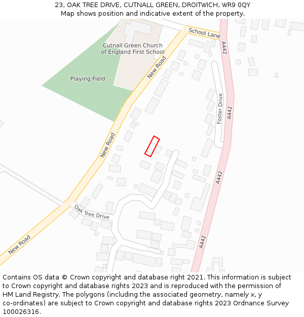 23, OAK TREE DRIVE, CUTNALL GREEN, DROITWICH, WR9 0QY: Location map and indicative extent of plot