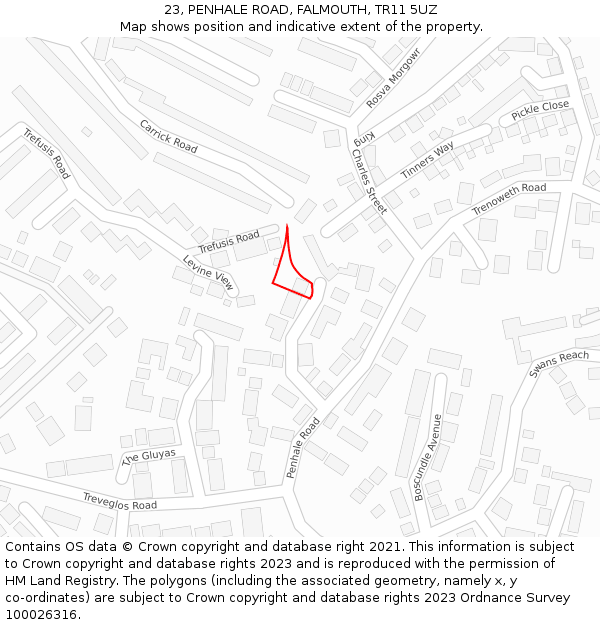 23, PENHALE ROAD, FALMOUTH, TR11 5UZ: Location map and indicative extent of plot