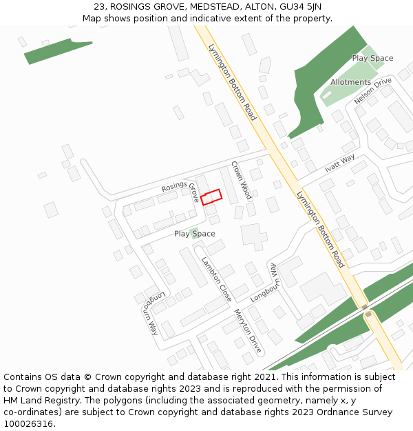 23, ROSINGS GROVE, MEDSTEAD, ALTON, GU34 5JN: Location map and indicative extent of plot