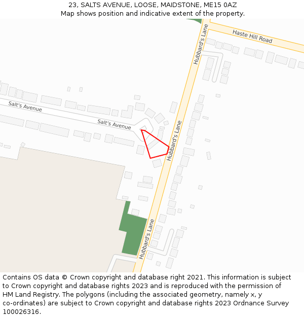 23, SALTS AVENUE, LOOSE, MAIDSTONE, ME15 0AZ: Location map and indicative extent of plot