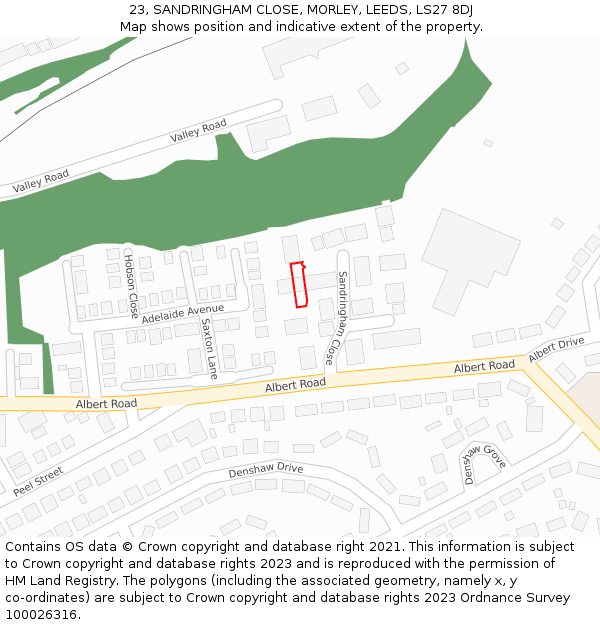 23, SANDRINGHAM CLOSE, MORLEY, LEEDS, LS27 8DJ: Location map and indicative extent of plot