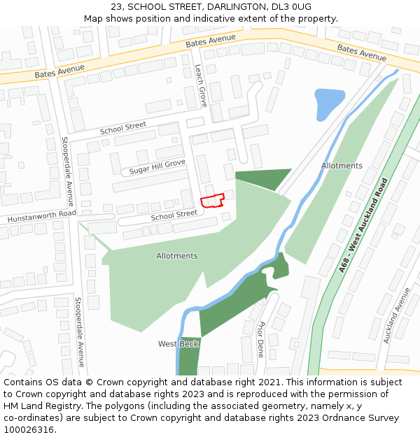 23, SCHOOL STREET, DARLINGTON, DL3 0UG: Location map and indicative extent of plot