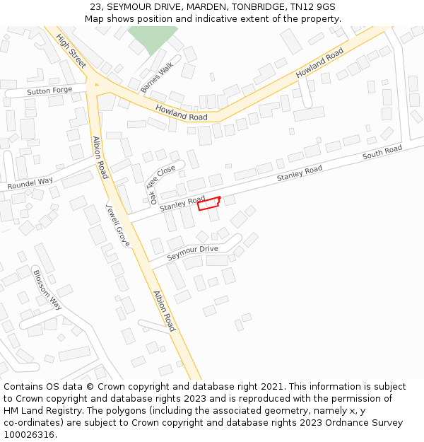 23, SEYMOUR DRIVE, MARDEN, TONBRIDGE, TN12 9GS: Location map and indicative extent of plot