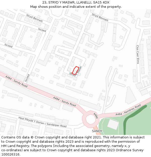 23, STRYD Y MASWR, LLANELLI, SA15 4DX: Location map and indicative extent of plot