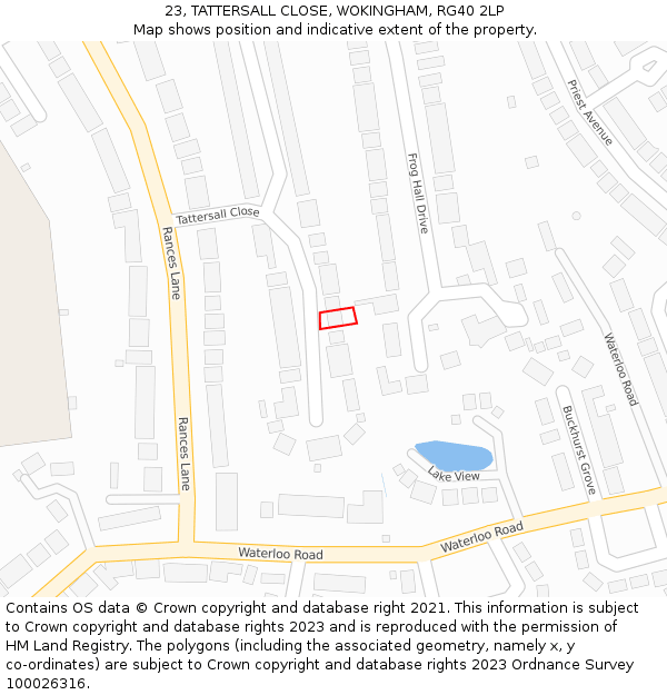 23, TATTERSALL CLOSE, WOKINGHAM, RG40 2LP: Location map and indicative extent of plot