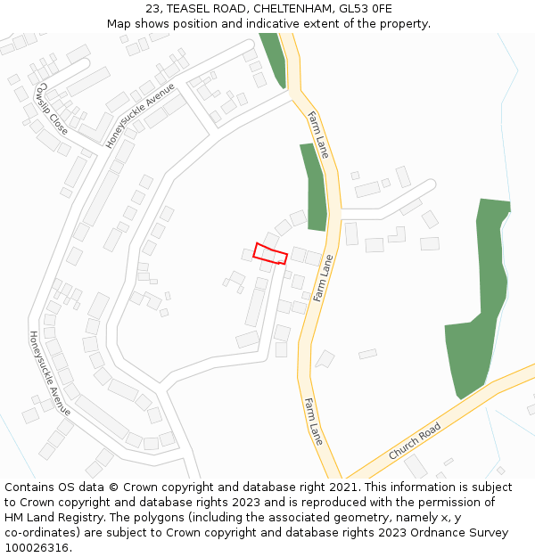 23, TEASEL ROAD, CHELTENHAM, GL53 0FE: Location map and indicative extent of plot