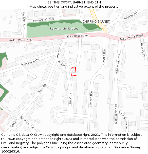 23, THE CROFT, BARNET, EN5 2TN: Location map and indicative extent of plot