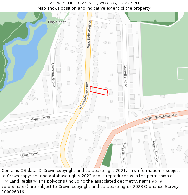 23, WESTFIELD AVENUE, WOKING, GU22 9PH: Location map and indicative extent of plot