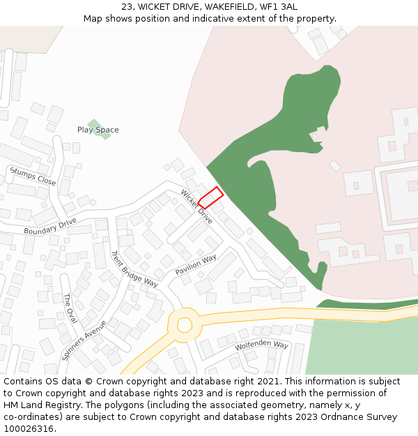 23, WICKET DRIVE, WAKEFIELD, WF1 3AL: Location map and indicative extent of plot