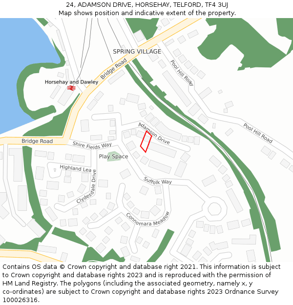 24, ADAMSON DRIVE, HORSEHAY, TELFORD, TF4 3UJ: Location map and indicative extent of plot