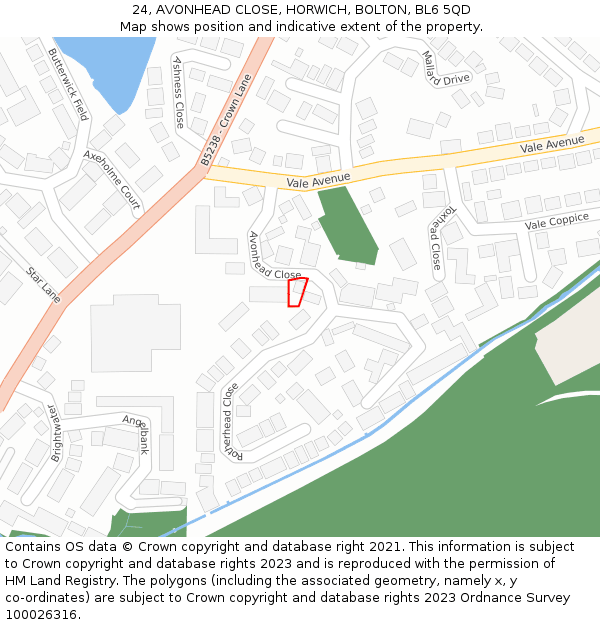 24, AVONHEAD CLOSE, HORWICH, BOLTON, BL6 5QD: Location map and indicative extent of plot