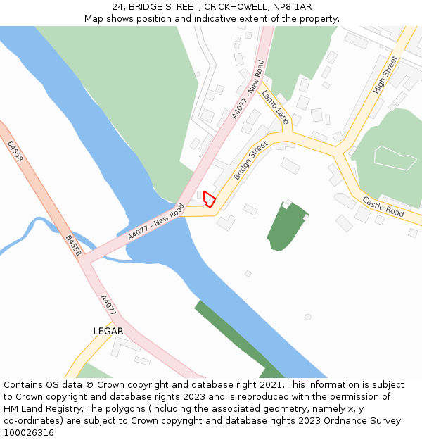 24, BRIDGE STREET, CRICKHOWELL, NP8 1AR: Location map and indicative extent of plot