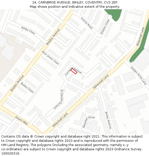 24, CARNBROE AVENUE, BINLEY, COVENTRY, CV3 2EP: Location map and indicative extent of plot