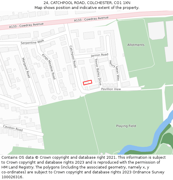 24, CATCHPOOL ROAD, COLCHESTER, CO1 1XN: Location map and indicative extent of plot