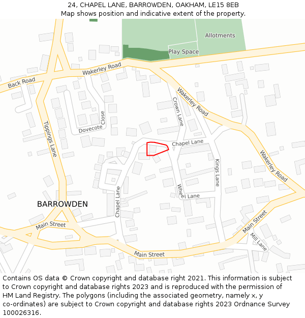 24, CHAPEL LANE, BARROWDEN, OAKHAM, LE15 8EB: Location map and indicative extent of plot