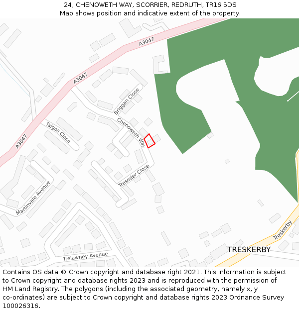 24, CHENOWETH WAY, SCORRIER, REDRUTH, TR16 5DS: Location map and indicative extent of plot