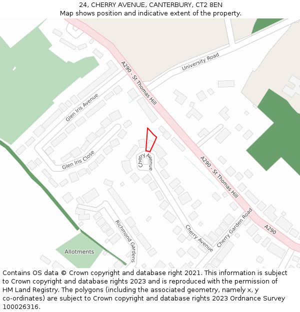 24, CHERRY AVENUE, CANTERBURY, CT2 8EN: Location map and indicative extent of plot