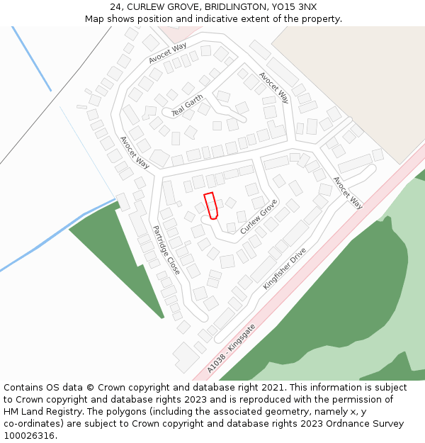 24, CURLEW GROVE, BRIDLINGTON, YO15 3NX: Location map and indicative extent of plot