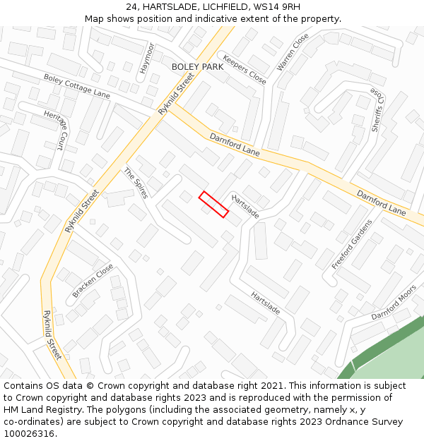 24, HARTSLADE, LICHFIELD, WS14 9RH: Location map and indicative extent of plot