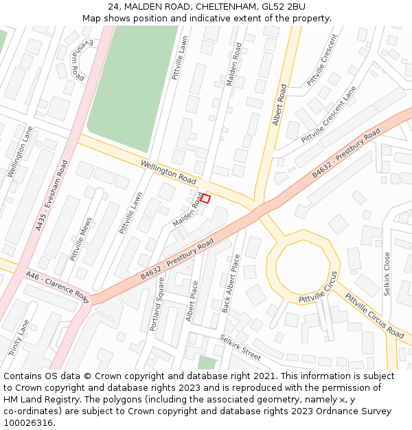 24, MALDEN ROAD, CHELTENHAM, GL52 2BU: Location map and indicative extent of plot