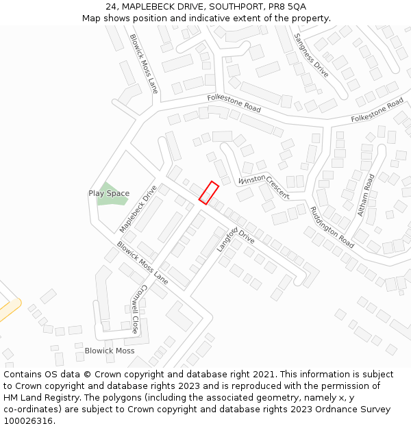 24, MAPLEBECK DRIVE, SOUTHPORT, PR8 5QA: Location map and indicative extent of plot