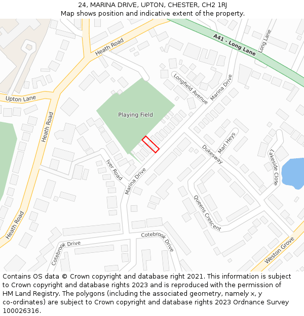 24, MARINA DRIVE, UPTON, CHESTER, CH2 1RJ: Location map and indicative extent of plot