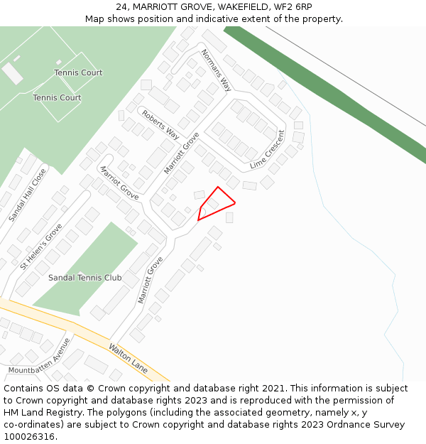 24, MARRIOTT GROVE, WAKEFIELD, WF2 6RP: Location map and indicative extent of plot